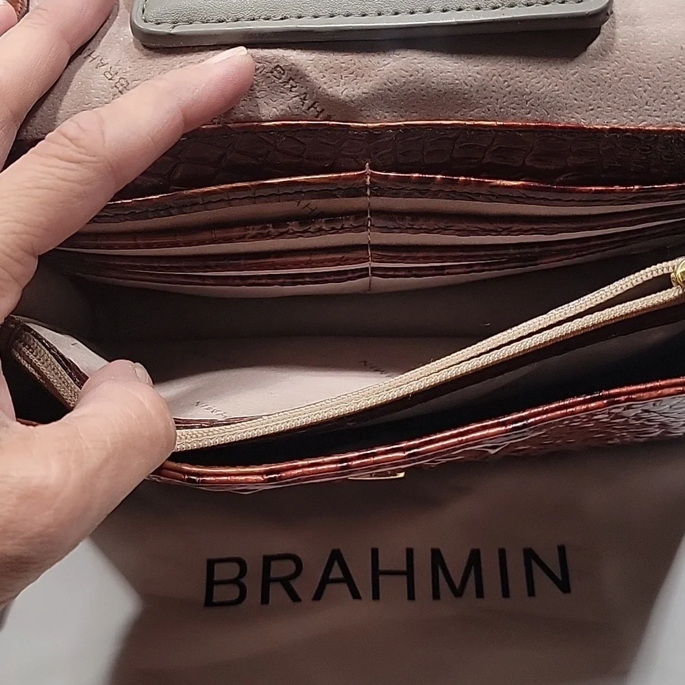 Brahmin's Genuine Leather Pecan Signature Crocodile Embossed Leather Handbag